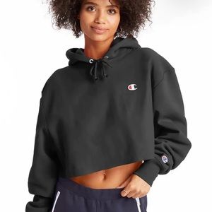 ❤️ Champion Cropped Black Hoodie Size M NWOT